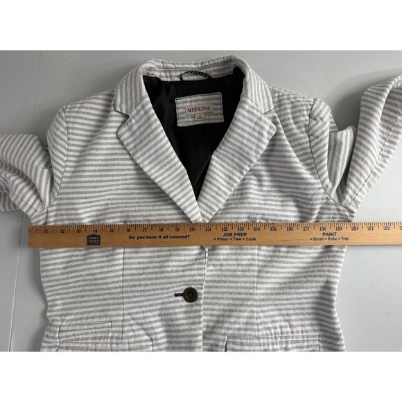 Merona Women's Striped Oxford Blazer Gray White Size 12 - Picture 8 of 12